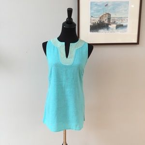 Valerie Bertinelli Blue Linen Sleeveless Tank Top